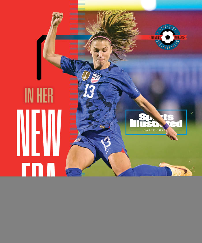 IN HER NEW ERA: A graphic of Alex Morgan attempting a shot for the U.S. women's national team.